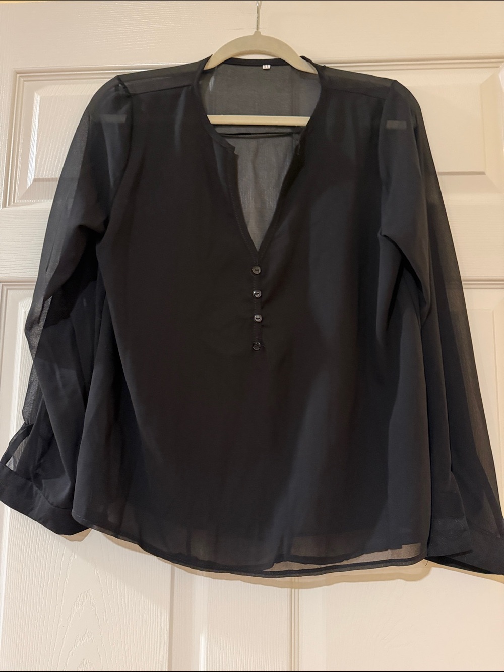 Black Semi-Sheer Long Sleeve Women's Blouse